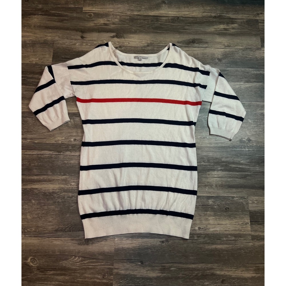 Y2K Retro Gap Sweater Tunic Size Large‎ Cream Navy with Red Stripe